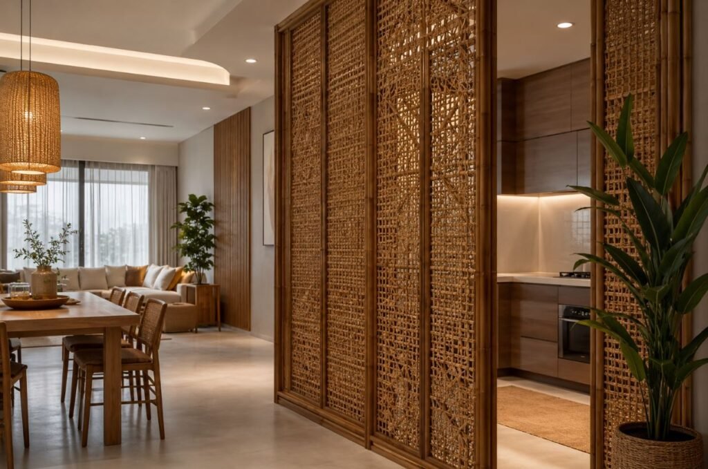 Woven bamboo screen kitchen partition design