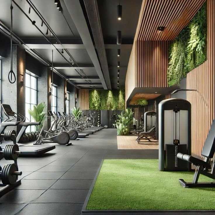 Indoor plants enhancing the look of a contemporary gym space