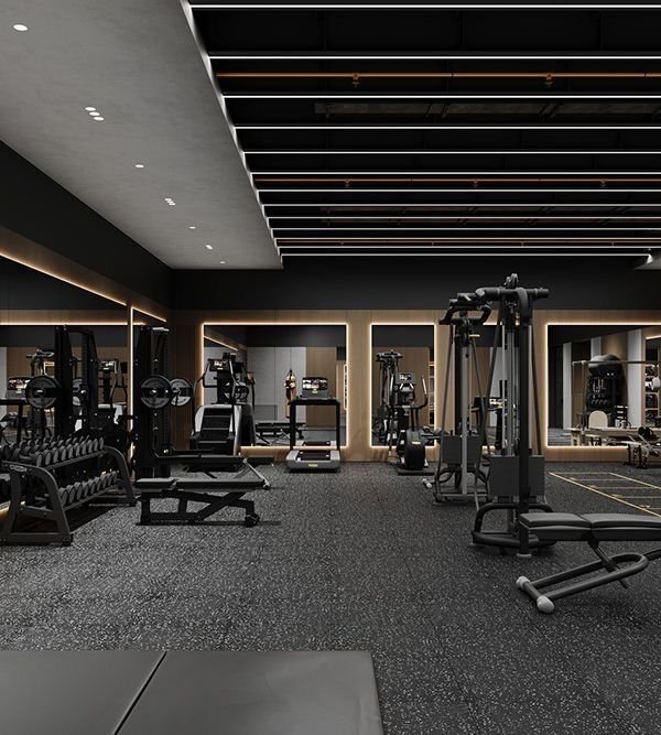 Functional gym layout with dedicated workout zones for different exercises