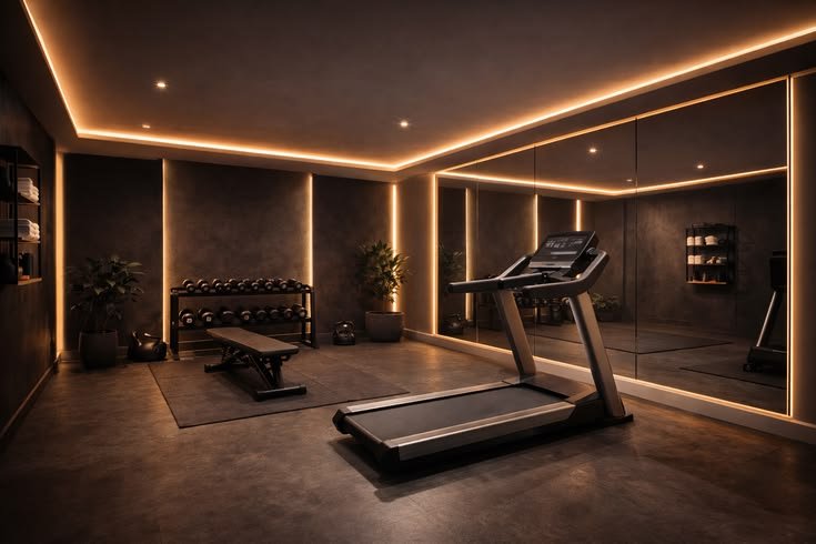 LED lighting design for a stylish and motivating gym interior