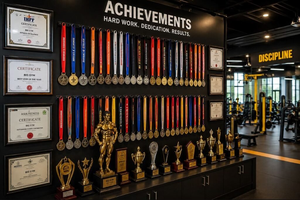 Personalized gym decoration ideas featuring achievement boards and motivational displays